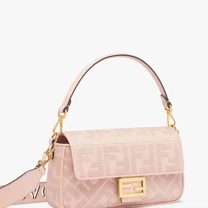 Vintage HOT Strap In Pink Canvas Cut Motif with FF Medium Fendi Bag Laser Baguette 0324